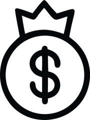 Simple black outline of a money bag with a dollar sign symbolizing wealth and financial success