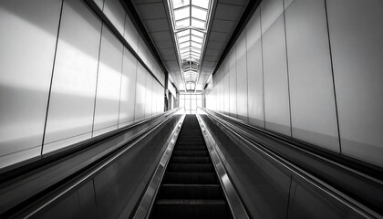 Obraz premium Black and white escalator tunnel