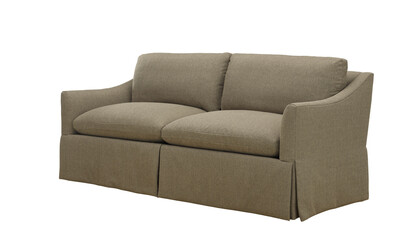 Modern two seat sofa in linen fabric isolated on white background + clipping path. Furniture, interior object.