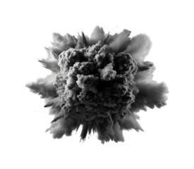 Explosive event black smoke cloud erupts abstract composition high-contrast isolated on transparent background, png