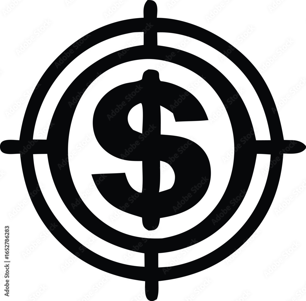 Poster dollar sign centered within a target symbol representing financial goals and monetary objectives