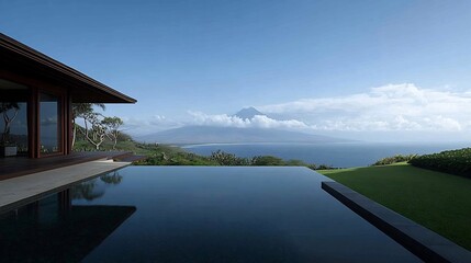 Serene infinity pool with stunning ocean and mountain views in tropical paradise