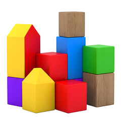 Colorful Wooden Blocks for Kids Isolated on White Background