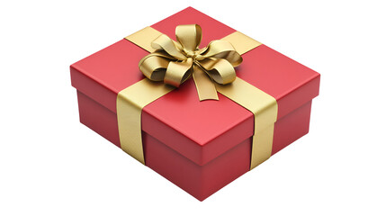Obraz premium Sophisticated Red Gift Box with Gold Ribbon and Bow on Transparent Backdrop for Special Events