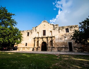 Historic Mission Facade on Sunny Day