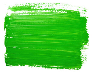 Thick vibrant green paint swatch with textured horizontal brush strokes.