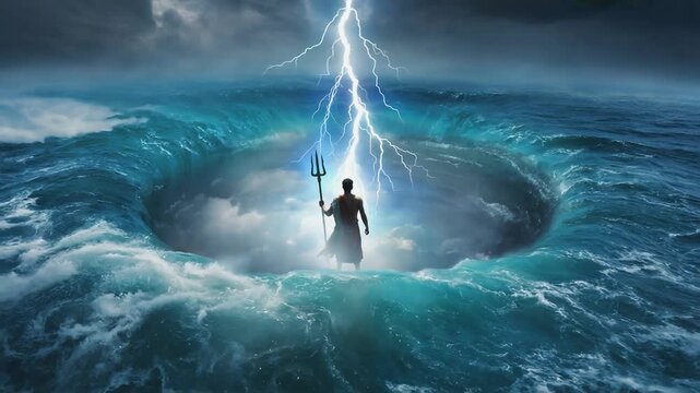 God Poseidon in the sea.