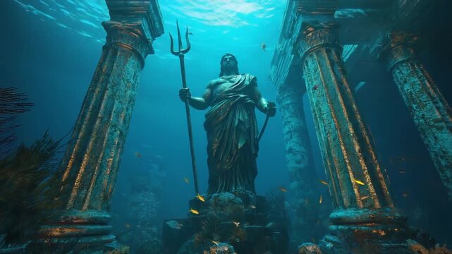 Statue of Poseidon in the sea.