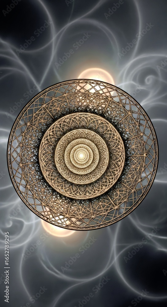 Poster fractal tessellated basin on ashen greyscale background high-resolution abstract asset