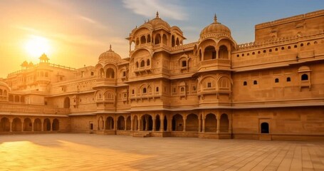 Golden Sandstone Architecture of Jaisalmer Fort in Rajasthan India Under Warm Sunset Light Historical Heritage Site and Popular Travel Destination