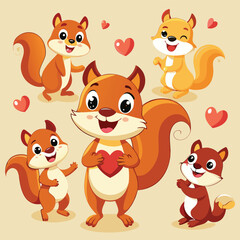 Fototapeta premium Cute Squirrel Collection: Valentine's Day Cartoon Animals for Design Projects