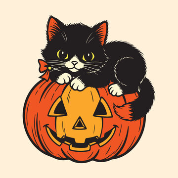 Comfort Colors Halloween Design, Halloween Cat EPS File, Pumpkin EPS, Vintage Halloween Cat Lover Tee, Cute Black Cat EPS File, Halloween Gift