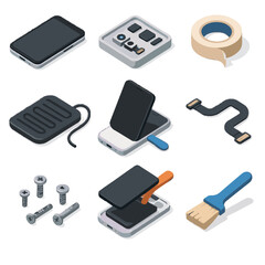 Tray adhesive phone cleaning vector disassembled icon component icons repair pad cable