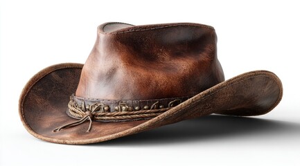 Aged brown leather cowboy hat