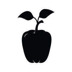 Silhouette of a Fresh Apple Fruit with Leaves on a White Background