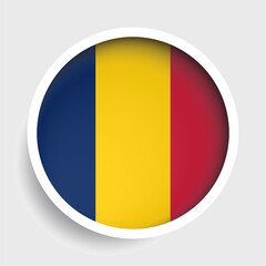 Fototapeta premium Flag of Chad, round icon with shadow, national symbol