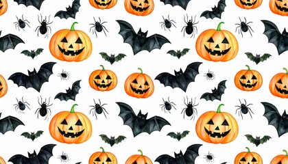 Halloween pattern with pumpkins, bats, and spiders (1)