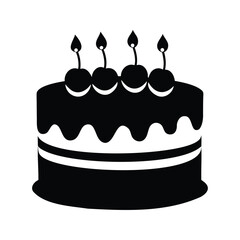 Elegant Black and White Birthday Cake with Cherries and Burning Candles