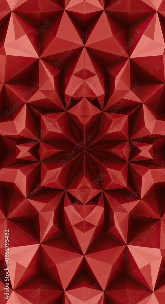 Poster kaleidoscopic polyhedral pattern on velvet red background high-resolution abstract asset