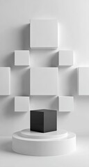 White and black geometric display podium