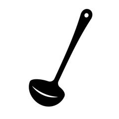 Illustration showing a black icon of kitchen utensils with a handle on a white background