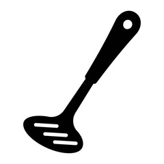 Illustration showing a black icon of kitchen utensils with a handle on a white background