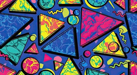 Memphis Style Bold Colorful Marble Repeating Pattern Artwork Abstract Geometric Pattern Design
