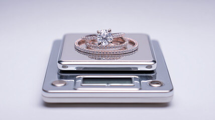 Diamond ring and wedding band on scale