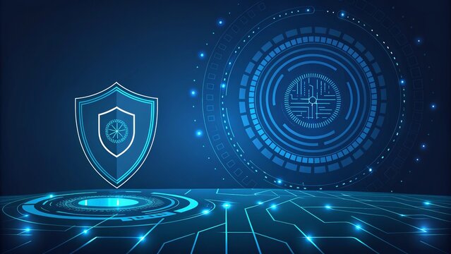 Futuristic blue abstract technology background with a digital network globe and radiating light