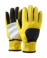 Pair of bright yellow work gloves with black and white accents