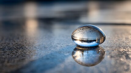 A crystal sphere, reflecting a winter landscape, sits on a textured surface, showcasing the intricate details of the scene.
