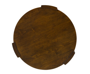 Overhead view of round wooden end table with woodgrain texture + clipping path. Furniture, interior...