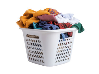 Overflowing laundry basket filled with colorful clothes ready for washing day chore
