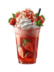 Savoring refreshing strawberry beverage delight at a bright outdoor party isolated on transparent background, png