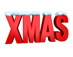 Bold Red Xmas Typography with Snow-Covered Letters, Front View, Transparent PNG