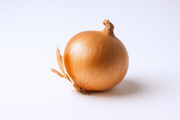 Single golden onion, a versatile cooking ingredient with a rich flavor, isolated on a white background