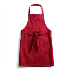 Red apron with adjustable ties and pocket