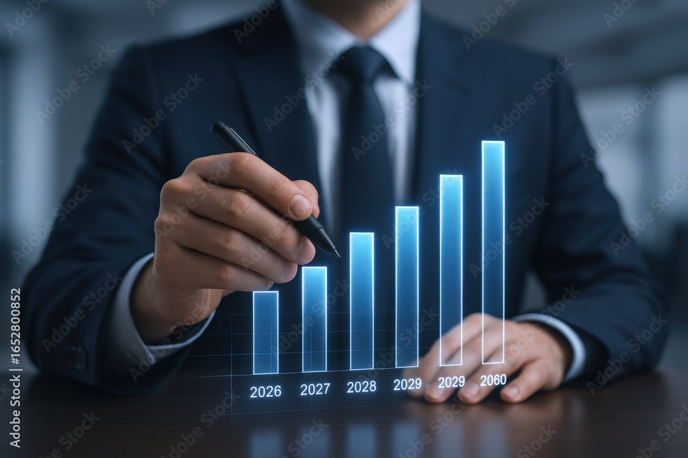Aufkleber projected growth chart displayed by a businessman representing data analysis and successful investme