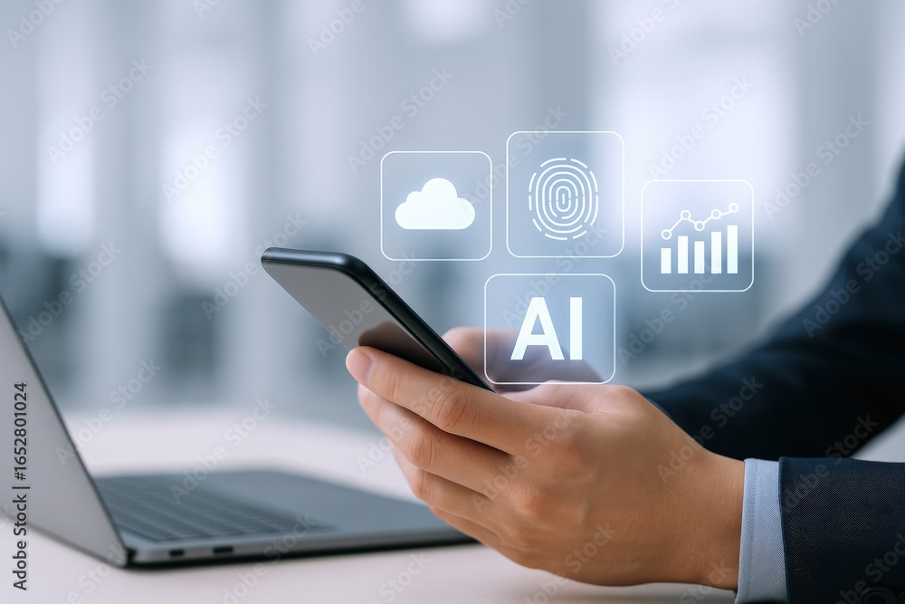 Poster using mobile phone for artificial intelligence applications: ai cloud, security, data analysis and s