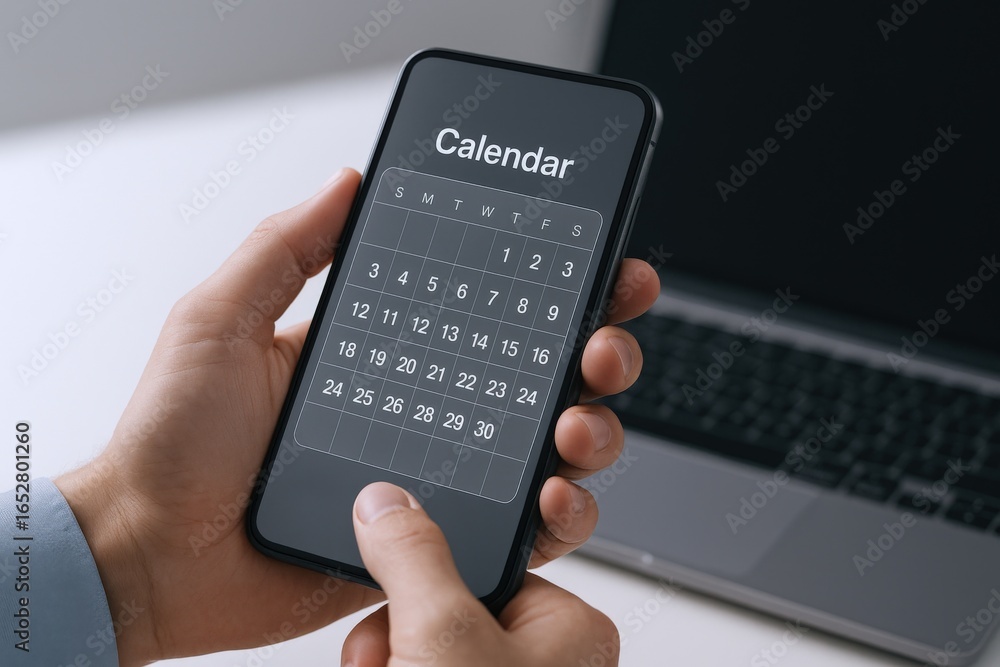 Poster scheduling on mobile phone with calendar app for business planning and appointment management