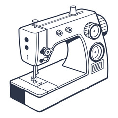 Illustration of a sewing machine on a white background, showcasing its intricate design and functionality isolated on white background