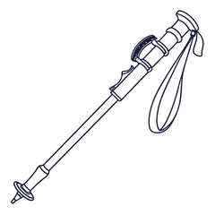 Illustration of a trekking pole isolated on white background, an adjustable hiking stick for outdoor adventure and mountain trails
