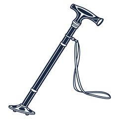 Illustration of an adjustable walking cane with a strap, a mobility aid for seniors, isolated on white background