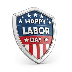 Happy Labor Day shield badge with stars, stripes, and bold patriotic text 3D isolated PNG on white