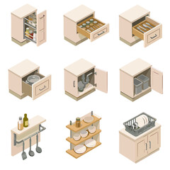 Lazy icon vector open rack shelving drawer pantry utensil kitchen storage icons