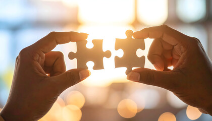 Hand Holding Puzzle Piece Against Sunlight