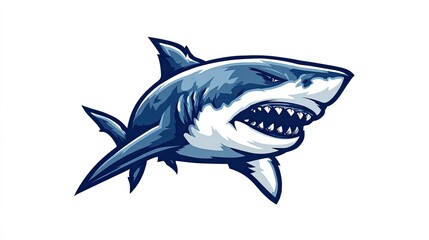 Obraz premium A logo of a shark in blue and white, in the style of vector art, cartoon style, on a solid white background
