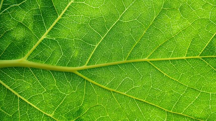 Obraz premium A close-up view of a vibrant green leaf reveals intricate vein patterns.