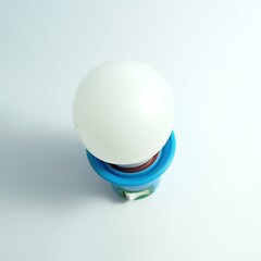 Light Bulb in Blue Socket on White Background