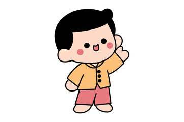 cartoon illustration of cheerful child waving